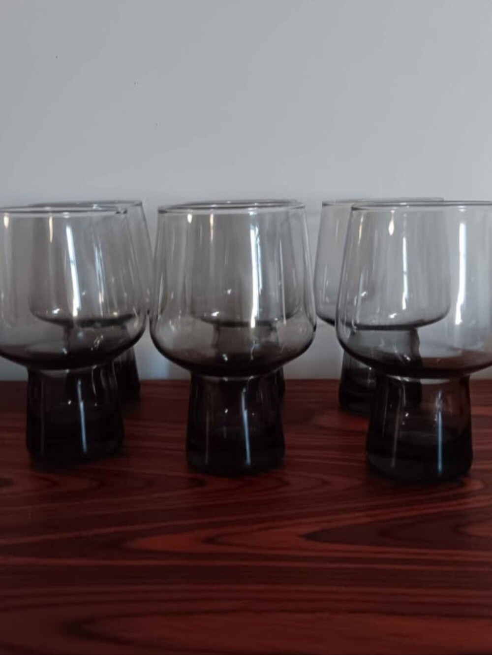 Set of six Vintage Libbey Tawny, Smokey Beer Glasses, Barrel Stem Glasses
